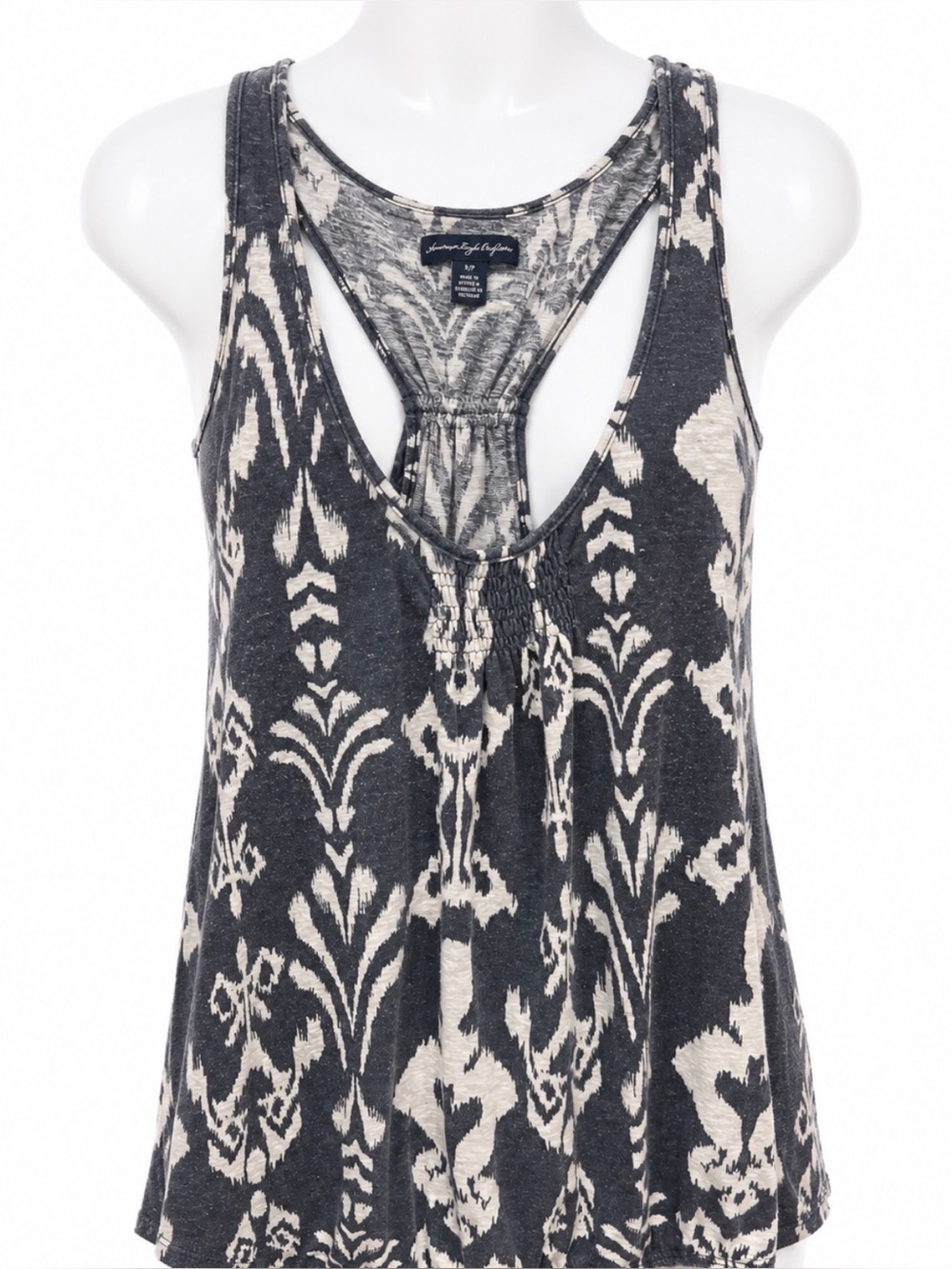American Eagle Outfitters Blue and White Patterned Racerback Tank